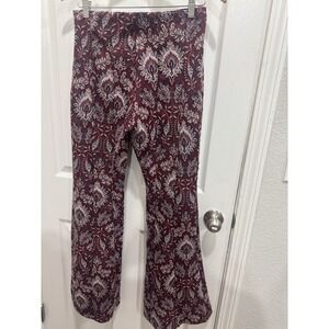 Anthropologie  Boho Floral‎ Print Wide Leg Flare Pants Burgundy Size 2